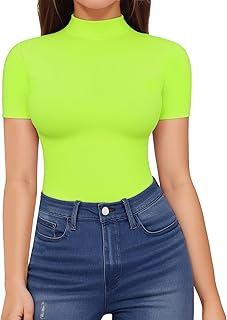 HERLOLLYCHIPS Mock Neck Tops for Women Basic Short Sleeve Tight Summer Sexy Dressy Casual Summer T-Shirts