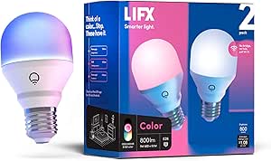 LIFX Color A19 800 lumens, Billions of Colors and Whites, Wi-Fi Smart LED Light Bulb, No Bridge Required, Works with Alexa, Hey Google, HomeKit and Siri (2-Pack)