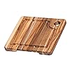 Teakhaus Marine Cutting Board with Juice Groove - Small Square Bar Cutting Board with Corner Hole - Reversible Teak Edge Grain Wood - Knife Friendly - FSC Certified