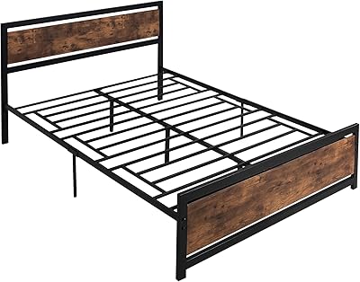 HOMCOM Queen Bed Frame with Headboard & Footboard, Strong Metal Slat Support Bed Frame w/Underbed Storage Space, No Box Spring Needed, 63''x82''x40.5''