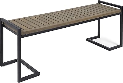 Christopher Knight Home Noel Outdoor Industrial Acacia Wood and Iron Bench, Gray, Grey Finish/Black Metal