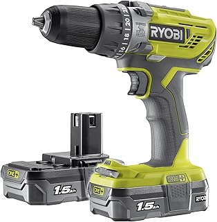 Ryobi R18PD3-215GZ 18 V ONE+ Cordless Combi Drill Starter Kit (2 x 1.5 Ah), Hyper Green