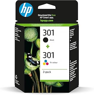 HP 301 Pack de 2 Cartouches d'Encre Noire et Trois Couleurs Authentiques (N9J72AE),Cyan/Magenta/Jaune/Noir