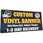 Custom Vinyl Banner, 14oz Premium Coated Vinyl, Full Color, indoor/outdoor Heavy Duty Sign, Design Online or Print Your Design file. 1 Sided (1 X 3 ft (H X W))