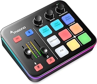 MAONO Gaming Audio Mixer, Audio Interface with Pro-preamp, RGB, Bluetooth, 48V Phantom Power for Live Streaming, Podcastin...