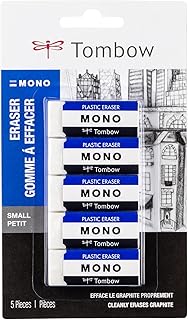 Tombow 57321 MONO Eraser, White, Small, 5-Pack. Cleanly Removes Marks Without Damaging Paper