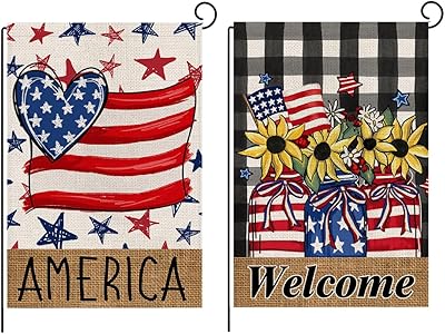 Wolftop Garden Flags Set of 2 Double Sided 12 x 18 Inch Yard Lawn Flags - 4th of July Patriotic Garden Decorative Flags for Home Garden Outdoor Decorations - Weather Resistant & Thick Fabric