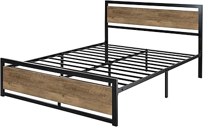 Allewie Full Bed Frame with Headboard, Heavy Duty Metal Platform Base with Strong Support, Underneath Storage Space, Stable Mattress Foundation, No Box Spring Needed, Brown