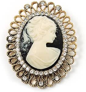 Vintage Antique Gold Cameo Crystal Brooch