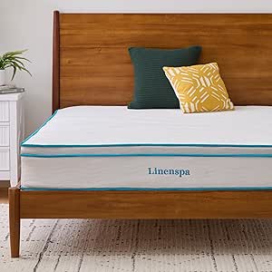 Linenspa 10 Inch Memory Foam and Spring Hybrid Mattress - Medium Feel - Bed in a Box - Quality Comfort and Adaptive Support - Breathable - Cooling - Perfect for a Guest Bedroom - Queen Size