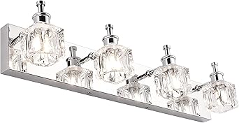 PRESDE Bathroom Vanity Light Fixtures Over Mirror Modern LED 4 Lights Chrome Crystal Bath Vanity Lighting(Exclude Bulb)