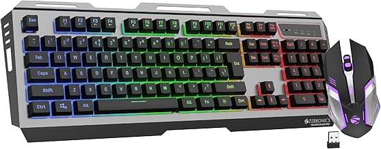 ZEBRONICS Transformer PRO Gaming Wireless Keyboard & Mouse Combo with 2.4GHz, Aluminum Body, Built in Battery, Multicolor ...