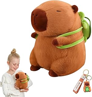 Peluche Capybara con llavero Capybara, peluche Capybara de 23 cm con mochila, simpático peluche como regalo para niños