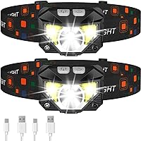 LHKNL Headlamp Flashlight, 1200 Lumen Ultra-Light Bright LED Rechargeable Headlight with White Red Light,2-Pack...