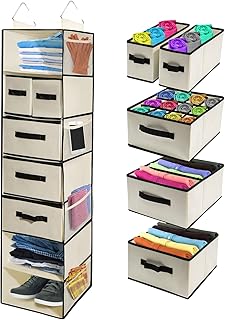 Tidy Zebra Best Hanging Shelf Closet Organizer - Portable 7 Shelves Storage Hanger w. Drawers for Clothing, Underwear, Sho...