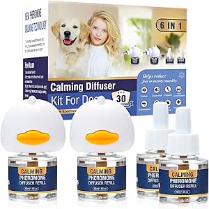 Dog Pheromone Calming Diffuser 6 in 1 Kit (2 Plug in+ 4 Pack 48ml ...