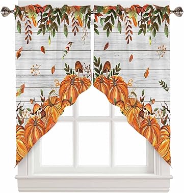 BEMIGO - Cenefas de otoño para ventanas de Acción de Gracias, cortinas de ventana de cocina sobre el fregadero, panel de cort