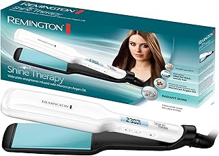 Remington Plancha de Pelo Shine Therapy, Aceite de Argán, Placas Flotantes Anchas, Resultados Profesionales, Cerámica Avan...