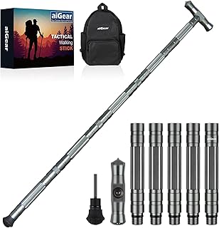 aiGear Tactical Stick Hiking Walking Staff - Trekking Poles Tactical Staff Adjustable Hiking Stick Gear for Outdoor Surviv...