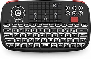 Rii i4 Mini Clavier sans Fil Bluetooth & 2.4 GHz (AZERTY) avec pavé Tactile, LED Backlit, Batterie Rechargeable pour iOS W...