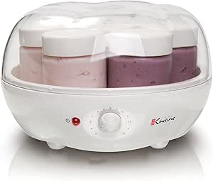 Euro Cuisine YM100 Automatic Yogurt Maker with 7 - 6oz Glass Jars &amp; 15 Hour Timer, Electric Yogurt Maker with Auto Shut Off, Promote Gut Health