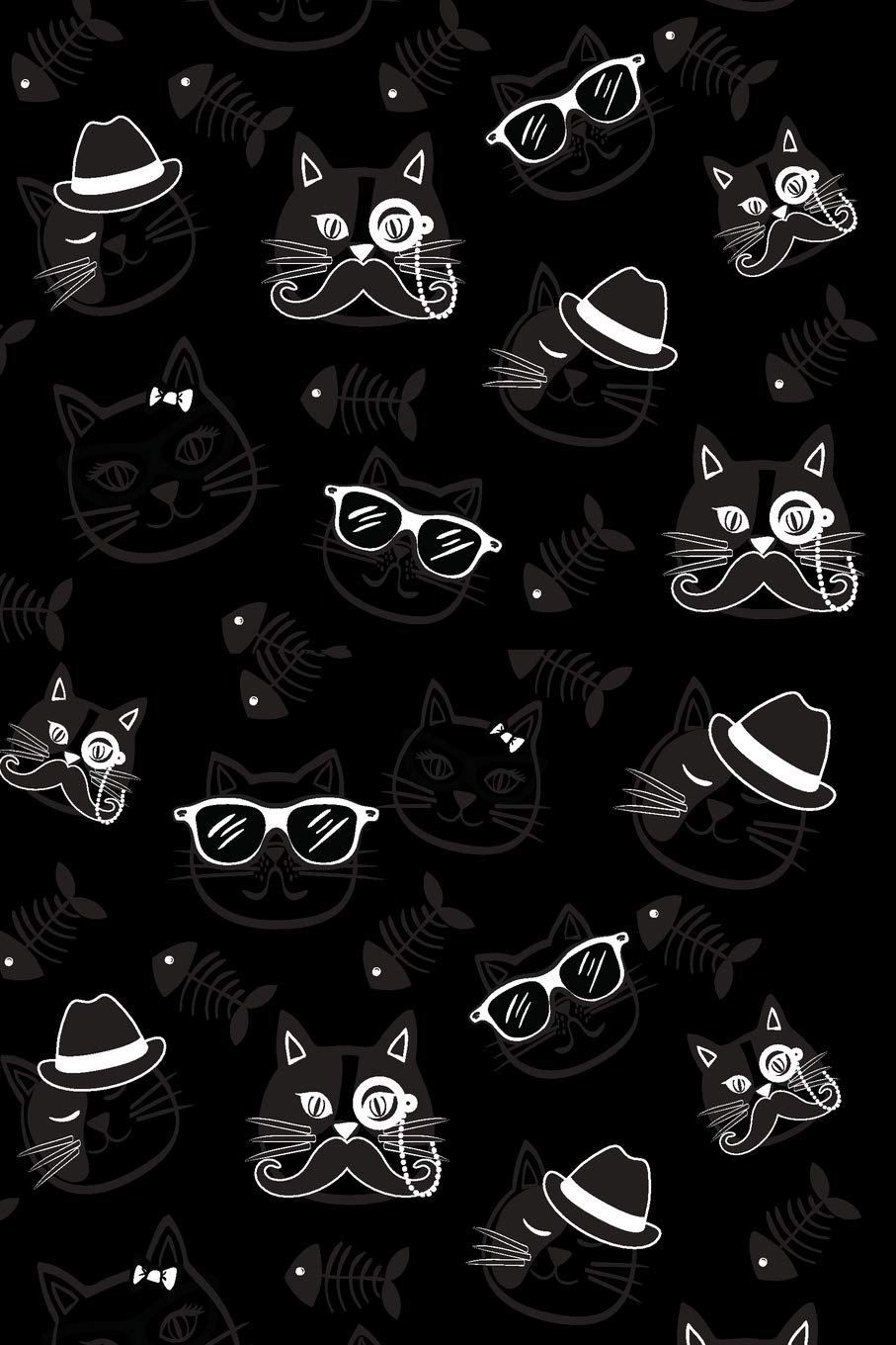 Notebook: kitty cats with white glasses and hats with a black background 6