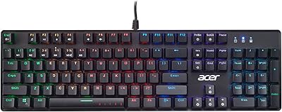 Acer Nitro Gen 2 Wired Gaming Keyboard - RGB Illuminated Keyboard | 100% Anti-Ghosting (N-Key Rollover) | Mechanical Axis | Ergonomic Arc Keycaps | Embedded Multimedia Keys, (Pack of 1)