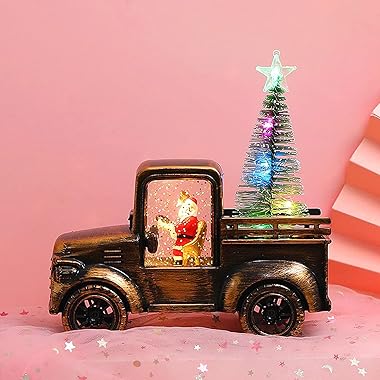 Adornos de Tractor de Conducción de Papá Noel, Farol de Globo de Nieve de Navidad con árbol de Navidad, Camión de árbol de Na