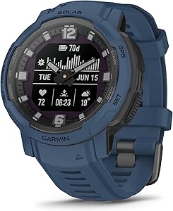 Garmin Instinct Crossover Solar, Rugged Hybrid Smartwatch with Solar Charging Capabilities, Analog Hands and Digital Display, Tidal Blue, Adjustable