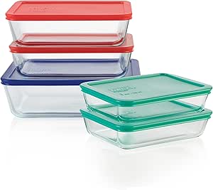 Pyrex Simply Store 5-Pack (3,6 &amp; 11-Cup) Mixed Sized Glass Food Storage Set, Large Rectangular Containers With Lids, BPA-Free, Dishwasher &amp; Microwave Safe