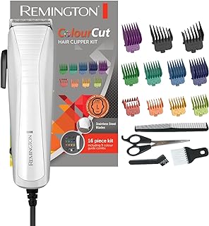 Remington ColourCut draadloze tondeuseset, nekstofdoek, 9 kleurgecodeerde kammen (1,5-25 mm), schaar en kam, conische hend...