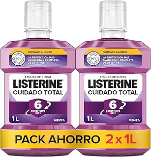 Listerine Cuidado Total (pack de 2 x 1 L), enjuague bucal con flúor, colutorio bucal con 6 beneficios en 1, elixir bucal p...