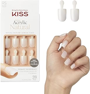 KISS Salon Acrylic Natural Press On Nails, Nail glue included, 'Rare', Nude, Short Size, Squoval Shape, Includes 28 Nails,...