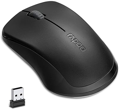 Rapoo 1680 Silent Wireless Mouse, 2.4GHz Cordless Mouse with USB Receiver, 1K DPI, 3 Buttons Computer Mouse with 12M Battery Life, Ambidextrous Computer Mice for PC/Tablet/Laptop, Black