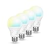 Amazon Basics Smart A19 LED Light Bulb, Tunable White (2200K-6500K), 60W Equivalent, 800LM, Works with Alexa Only, 2.4 GHz Wi-Fi, No Hub Required, 4-Pack