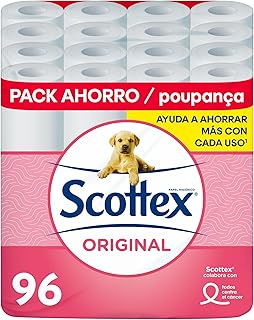 Scottex Original Papel higiénico, rollos dos capas que proporcionan el equilibro adecuado en suavidad y resistencia, 96 Un...