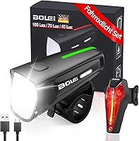 BOLEi LED Fahrradlicht Set 100 LUX | StVZO Zugelassen Fahrradlampe |Fahrradbeleuchtung USB Aufladbar | IPX5 Wasserdicht...