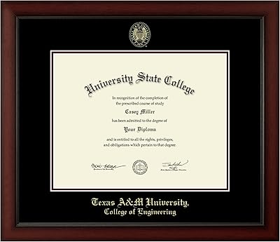 Framerly - Texas A&M University College of Engineering 16"w x 12.5"h Diploma Frame - Fits a bachelor's, master's and phd - Gold Embossed Diploma Frame - Cherry Moulding with Black and Maroon Matting