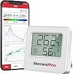 ThermoPro TP357 Kamerthermometer, thermometer-hygrometer, Bluetooth 80m, digitaal, met app, luchtvochtigheidsmeter met smiley-aanduiding en grafiek