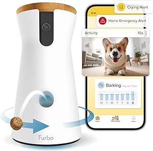 Furbo 360° Dog Camera + Nanny Bundle: Home Security &amp; Dog Safety Alerts, Rotating Pet Treat Dispenser Camera with Speaker, Smart Home Indoor Cam w Phone App (Additional Subscription Required at Setup)