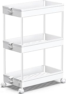 SPACEKEEPER Rolling Storage Cart 3 Tier, Bathroom Cart Organizer Laundry Room Organizer Utility Cart Mobile Shelving Unit ...