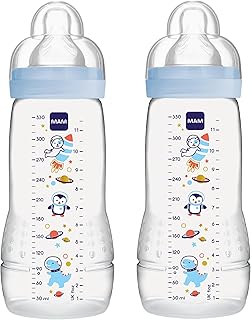 MAM Easy Active - Juego de 2 botellas para bebé (330 ml), incluye tetina MAM tamaño 2 de silicona SkinSoft, botella de lec...