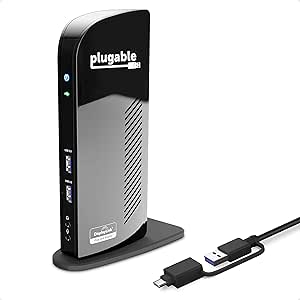 Plugable Laptop Docking Station Dual Monitor for USB-C or USB 3.0, Compatible with Windows and Mac, (Dual HDMI, 6X USB Ports, Gigabit Ethernet, Audio)