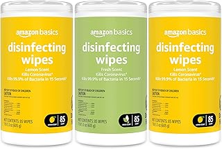 Amazon Basics Disinfecting Wipes, Lemon & Fresh Scent, Sanitizes, Cleans, Disinfects & Deodorizes, 255 Count (3 Packs of 85)