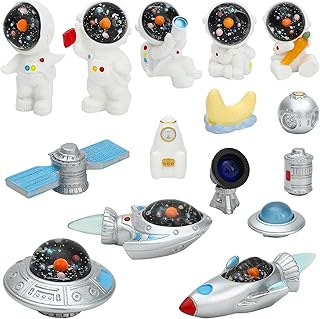 ONEST 15 Pieces Miniature Astronaut and Rocket Figurines Mini Spaceman and UFO Playset Resin Astronaut Decoration for Cake...