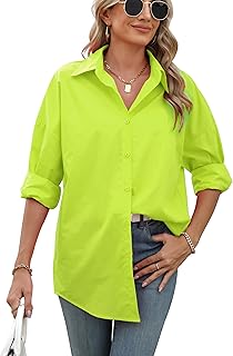 Atnlewhi Womens Oversized Button Down Shirts Casual Work Long Sleeve Boyfriend Blouse Dressy Summer Tops