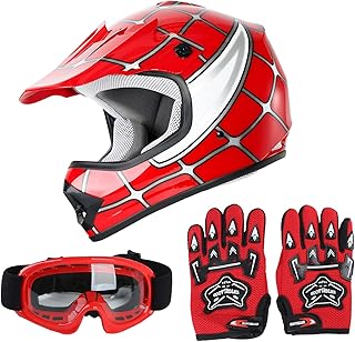 SLMOTO Dot Youth Kids Helmet Motocross Offroad Street Helmet Motorcycle Helmet Dirt Bike Motocross ATV Red Spider Design H...