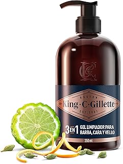 King C. Gillette Gel 3 en 1 para Barba, Rostro y Pelo Hombre con Agua de Coco, Aceite de Argán y Aceite de Aguacate, Limpi...