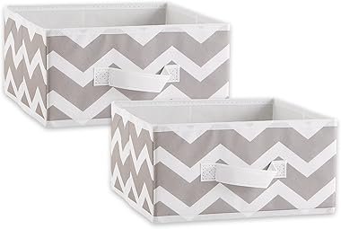 DII Woven Paper, Collapsible, Convenient Storage Bin For Office, Bedroom, Closet, Drawers Toys, Medium, Gray Chevron - Set of