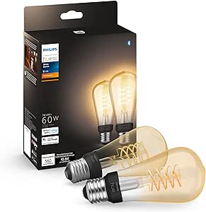 Philips Hue Smart 60W ST19 Filament LED Bulb - Soft Warm White Light - 2 Pack - 550LM - E26 - Indoor - Control with Hue App - Compatible with Alexa, Google Assistant and Apple Homekit.